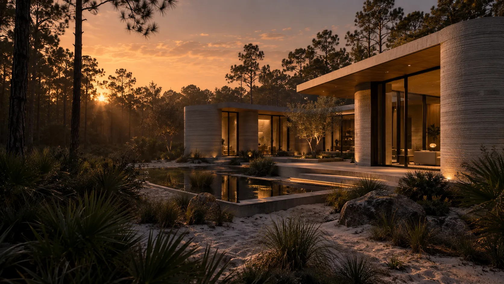 Stackx architectural concept of a concrete courtyard home with warm timber details